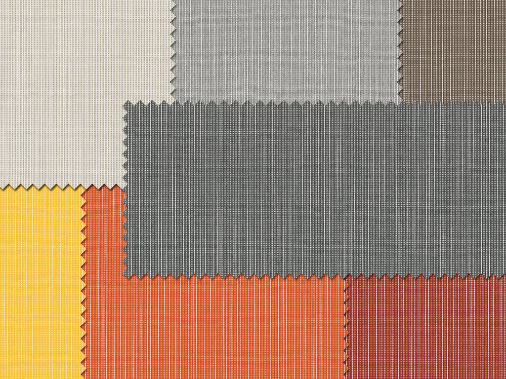 Verschiedene Stoffmuster in unterschiedlichen Farben, darunter Braun, Grau, Gelb und Orange. Verschiedene Stoffmuster in unterschiedlichen Farben, darunter Braun, Grau, Gelb und Orange.