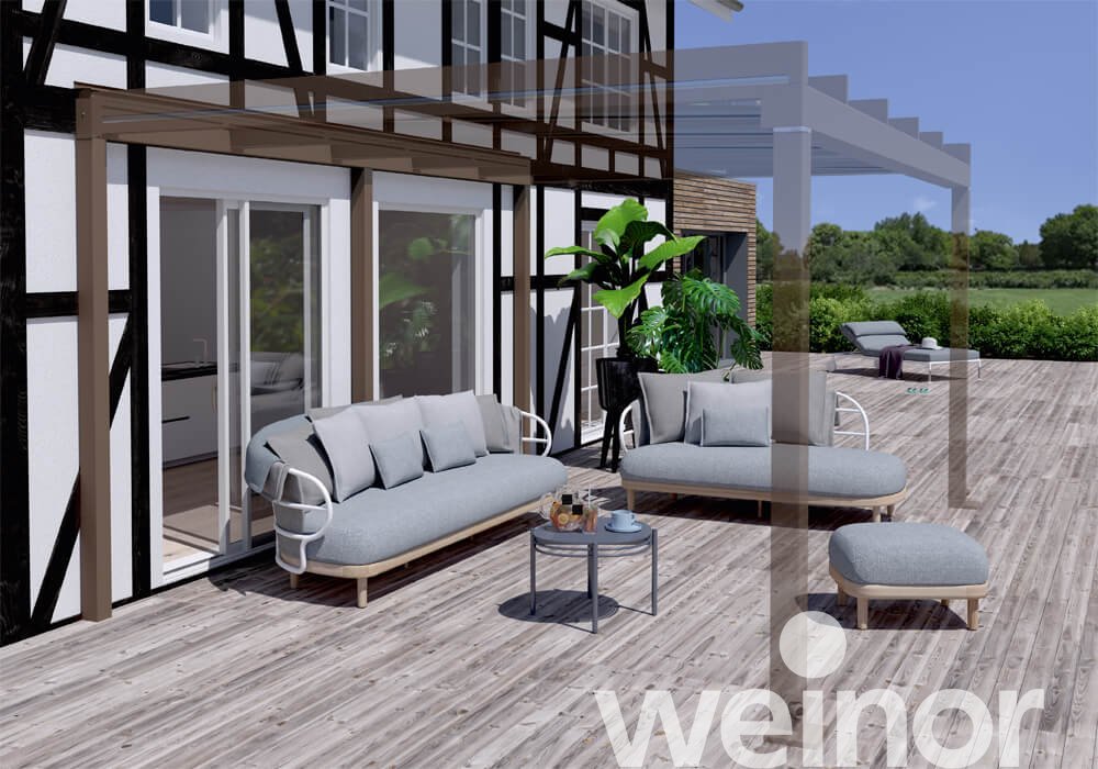 Tragender Wandanschluss und Terrazza Pure mit Glas-Terrassendächern