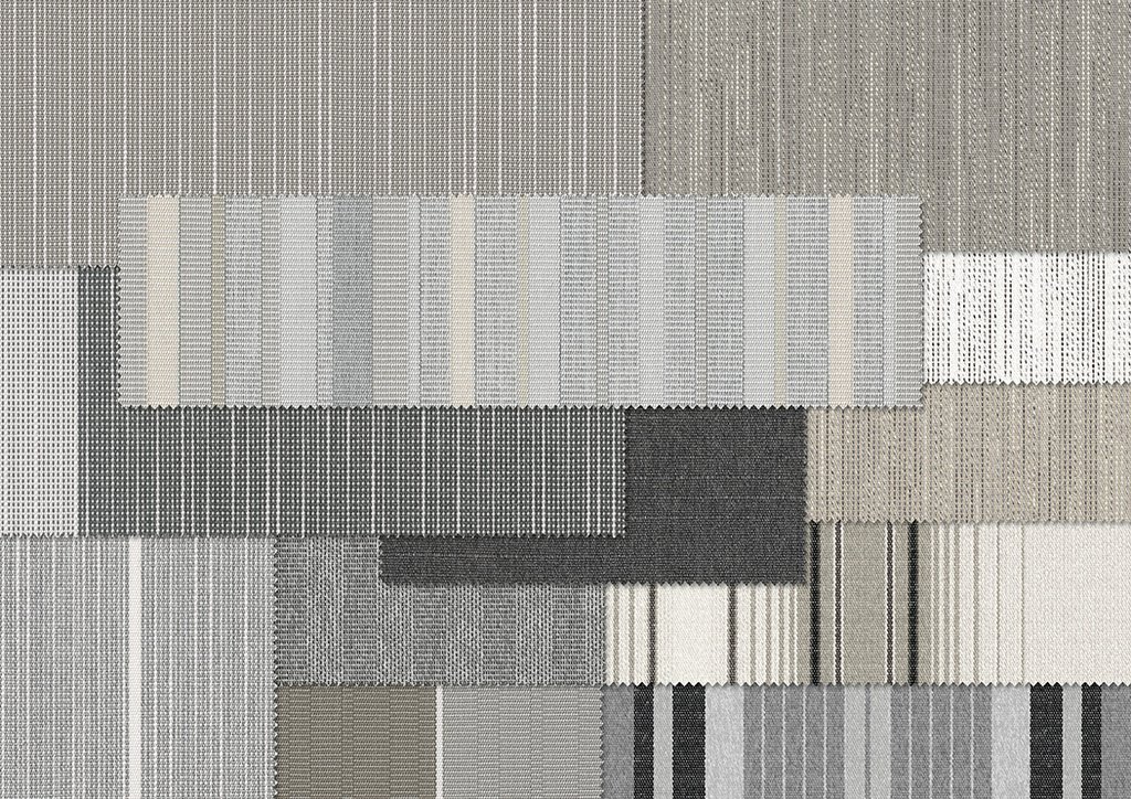 Verschiedene textile Elemente in Grau- und Beigetönen mit strukturierten Mustern. Verschiedene textile Elemente in Grau- und Beigetönen mit strukturierten Mustern.