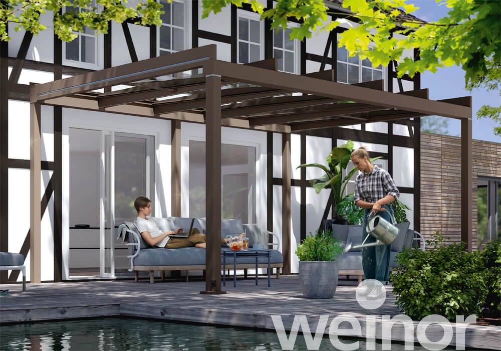 Tragender Wandanschluss und Terrazza Pure mit Glas-Terrassendächern