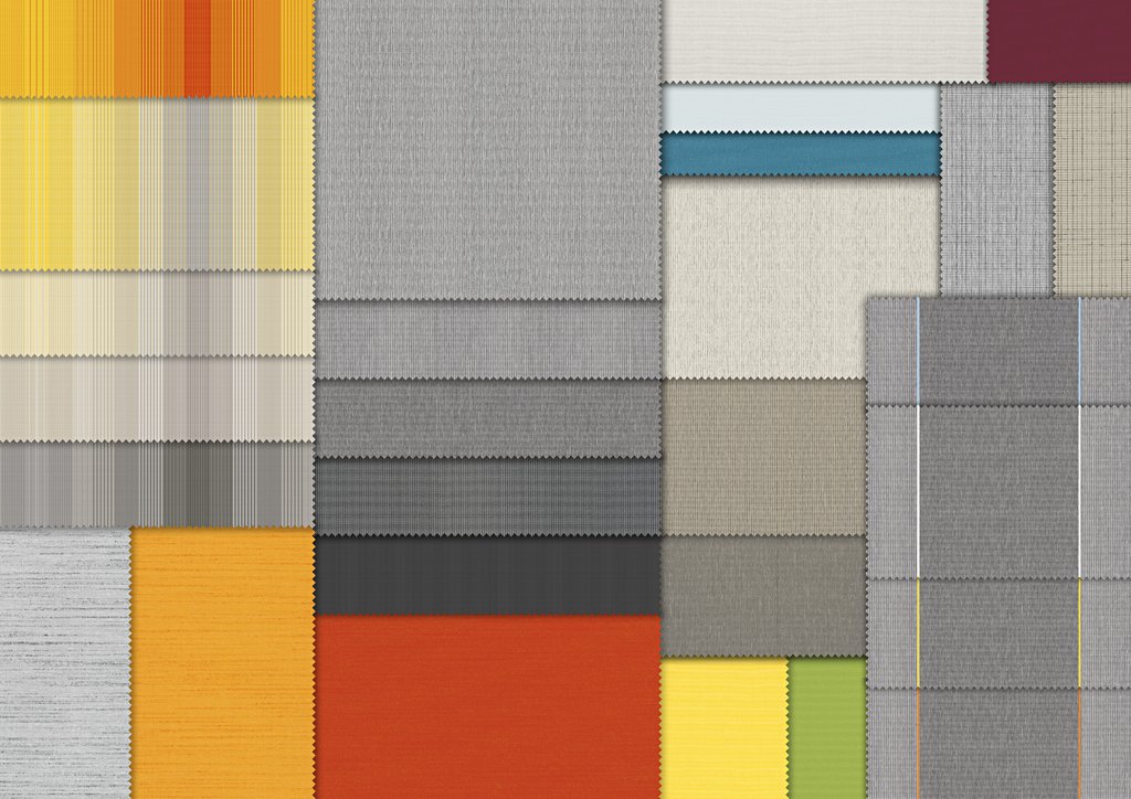 Einfarbige Stoffmuster in verschiedenen Texturen, dominierend sind Grau- und Erdtöne. Einfarbige Stoffmuster in verschiedenen Texturen, dominierend sind Grau- und Erdtöne.