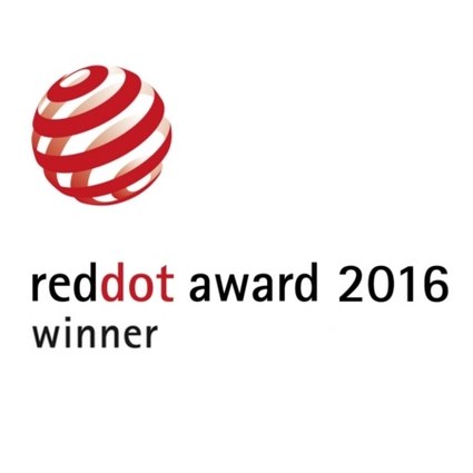 Logo eines Awards mit rotem, spiralförmigem Design und Text in Schwarz und Rot.
